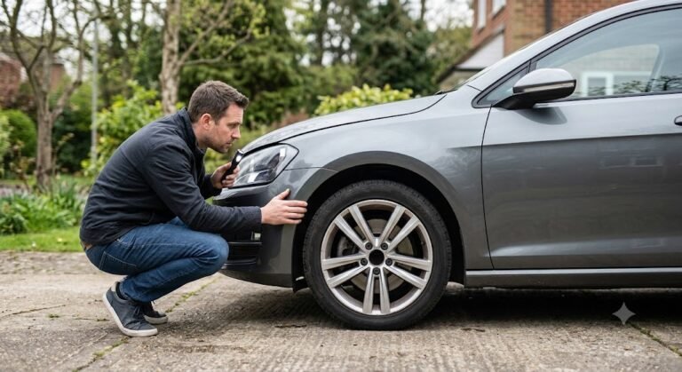 Buyer inspecting a used car before purchase